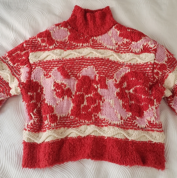 Zara Jacquard Knit Pink and Red Chunky Sweater - size small - Picture 7 of 15